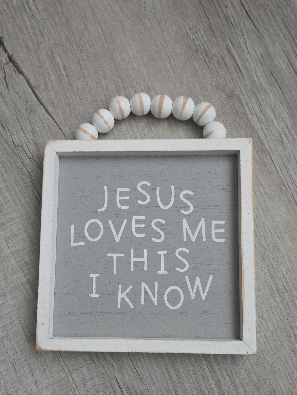 Hobby Lobby Wooden Wall Plaque "Jesus Loves Me This I Know" - Gray & White